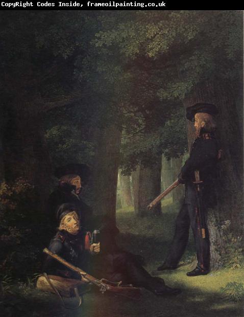 Georg Friedrich Kersting Theodor Korner,Friedrich Friesen and Heinrich Hartmann on Picket Duty